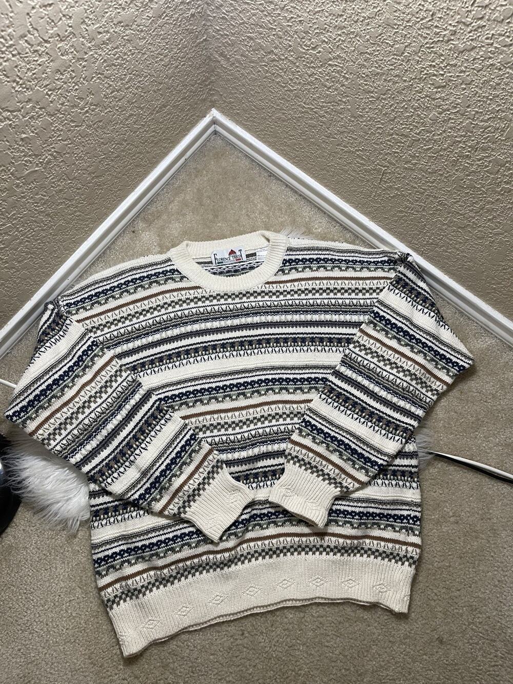 Coogi Style VTG Florence Tricot Striped Sweater Italy Men XL Brown Green White